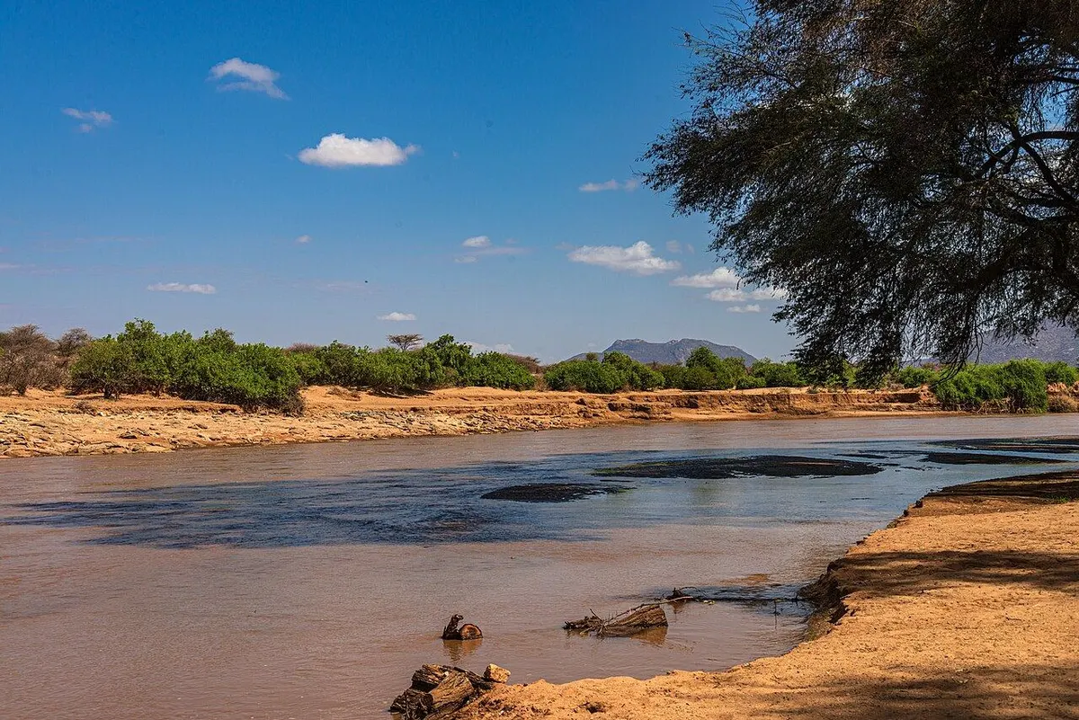 The Ewaso Ng'iro River at the camp. Photo: Daniel Case, CC BY-SA 4.0, via Wikimedia Commons