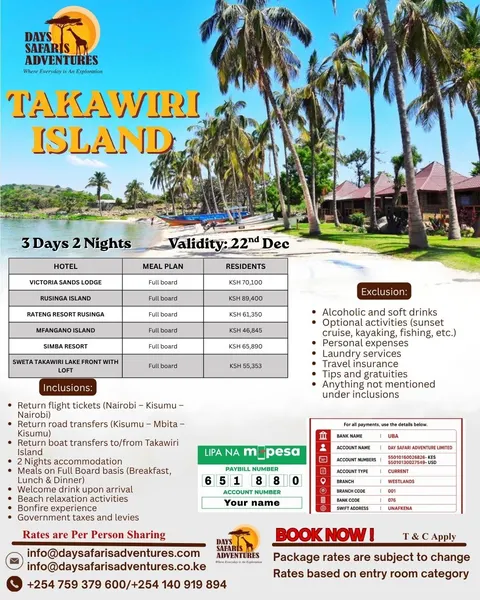 Takawiri Island Package, 3 Days 2 Nights