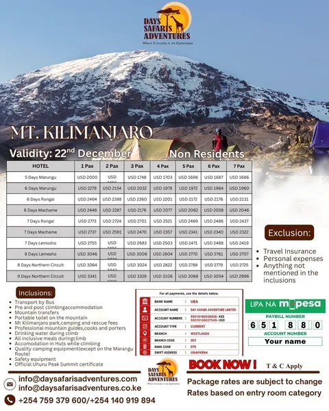 Mt. Kilimanjaro Climbing Packages for Non-Residents