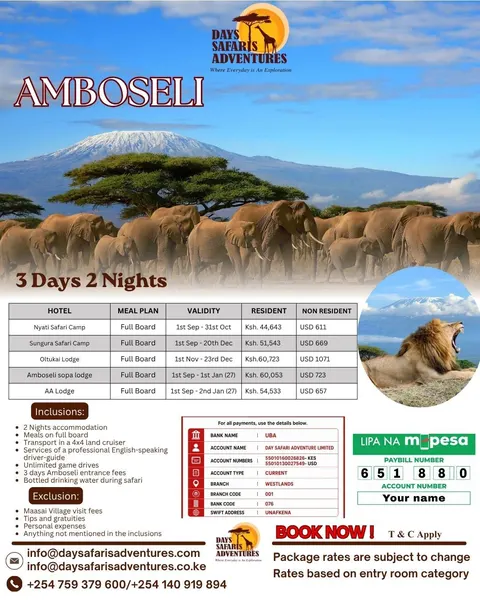 Amboseli Package, 3 Days 2 Nights