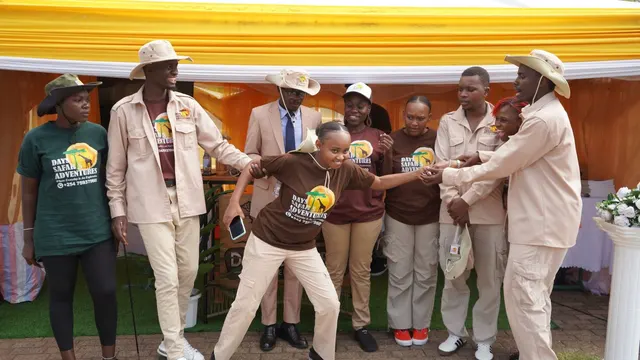 Team having fun at the stand